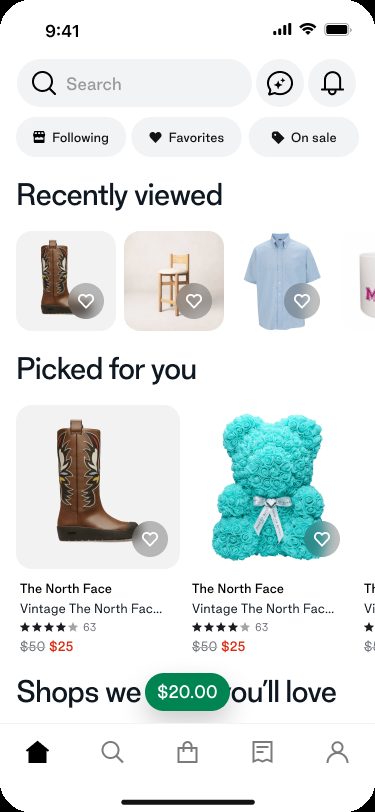 The assistant entry icon docked in the Home feed search bar